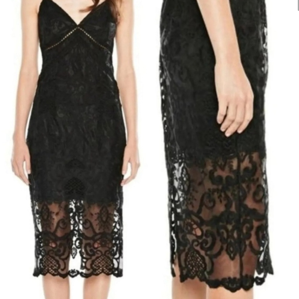 NWT Bardot Lola Black Lace Midi Cocktail Slip Dress